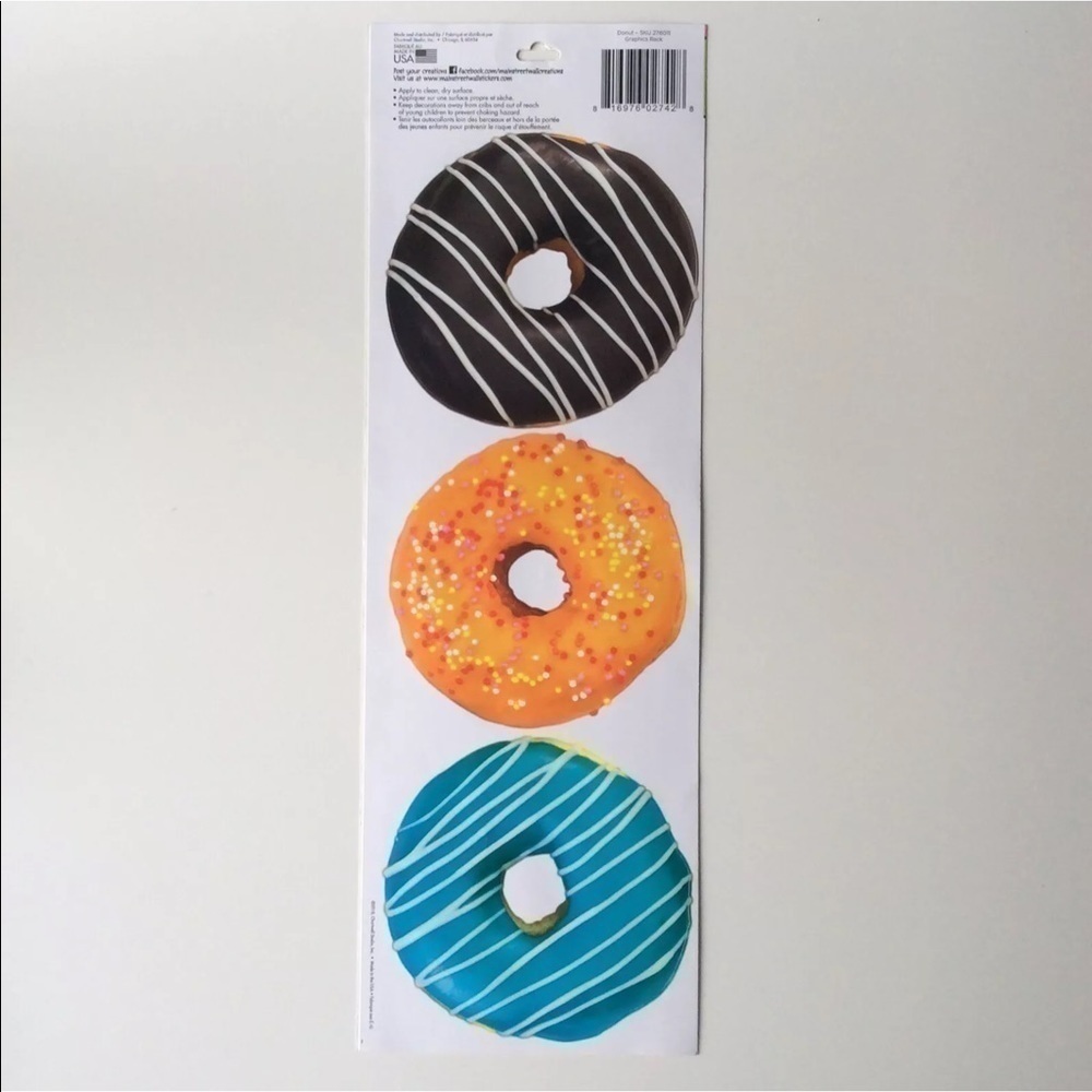 Donuts Wall Stickers Decals SET OF 6 Jumbo 5” Removable Bakery Cafe Decor NEW - Picture 4 of 13